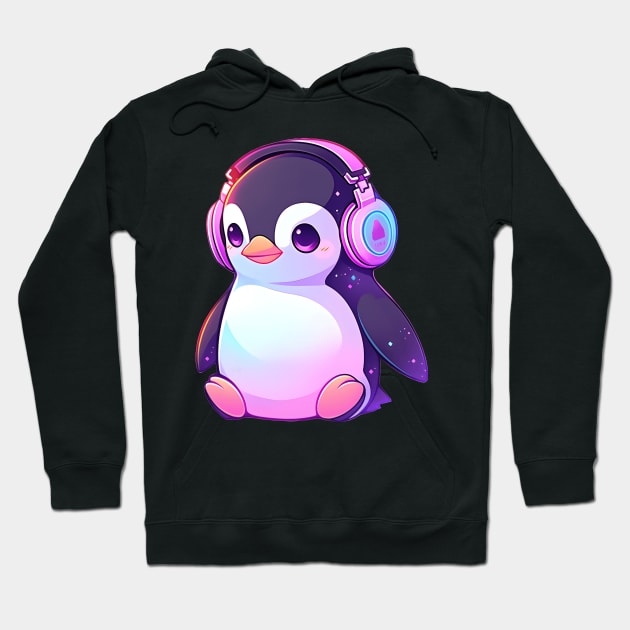 Cute Penguin With Headphones Hoodie by pako-valor